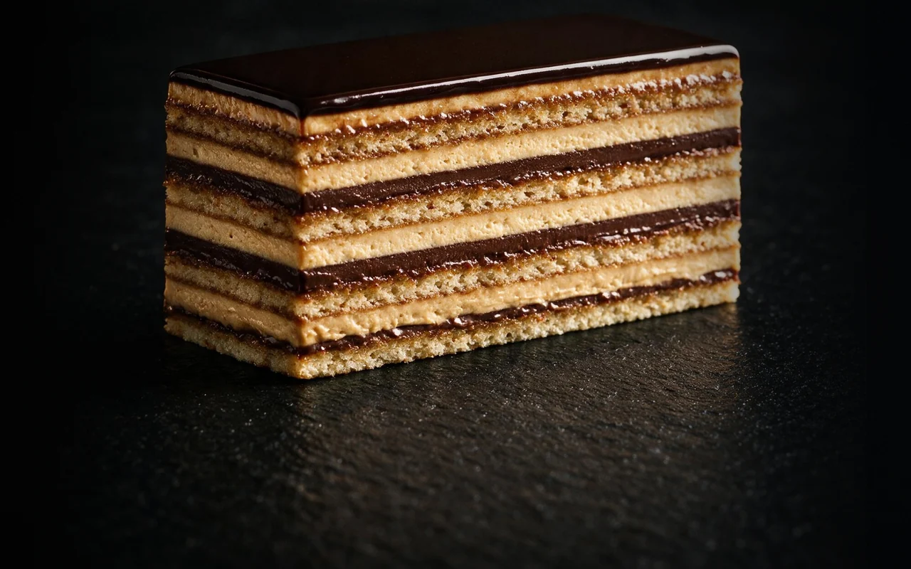 Gâteau Opéra (Опера): ровные слои бисквита Joconde, кофе и шоколада